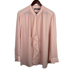 Lauren Ralph Lauren | Pink Ruffle Front Button Long Sleeve Blouse